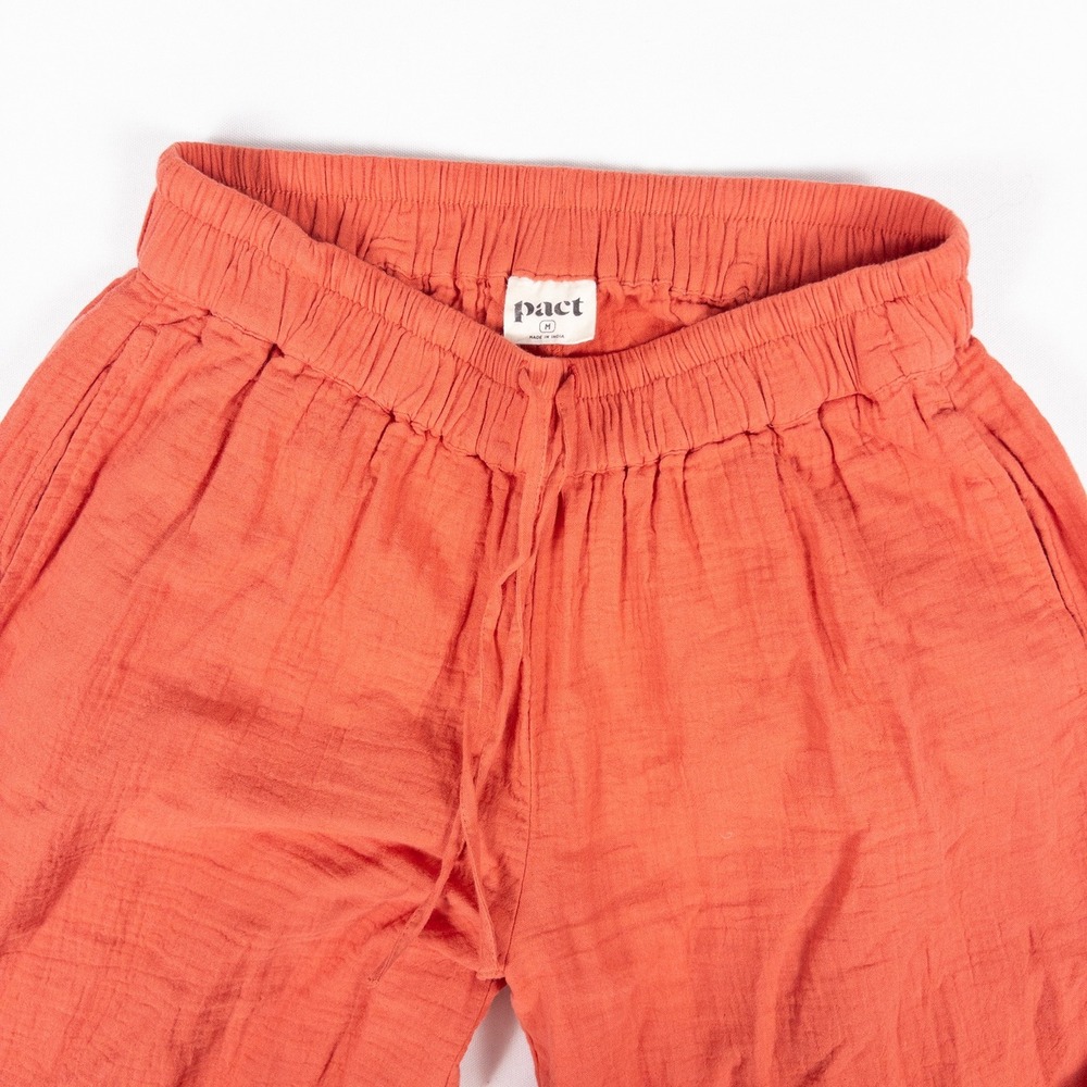 Pact Gauze Pants Women M Orange Wide Leg Elastic Waist Drawstring Organic Cotton - Picture 3 of 7
